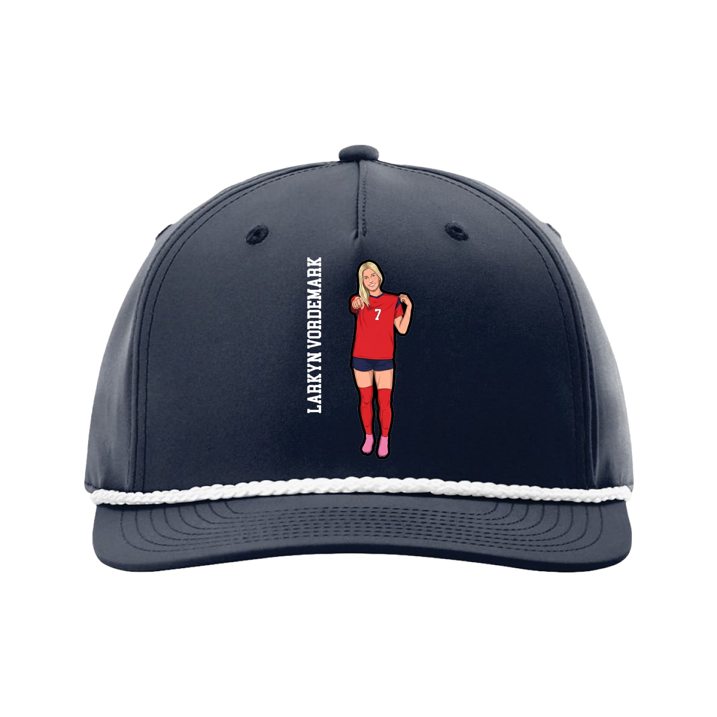 Five-Panel Classic Rope Cap — Name Vertical in Navy