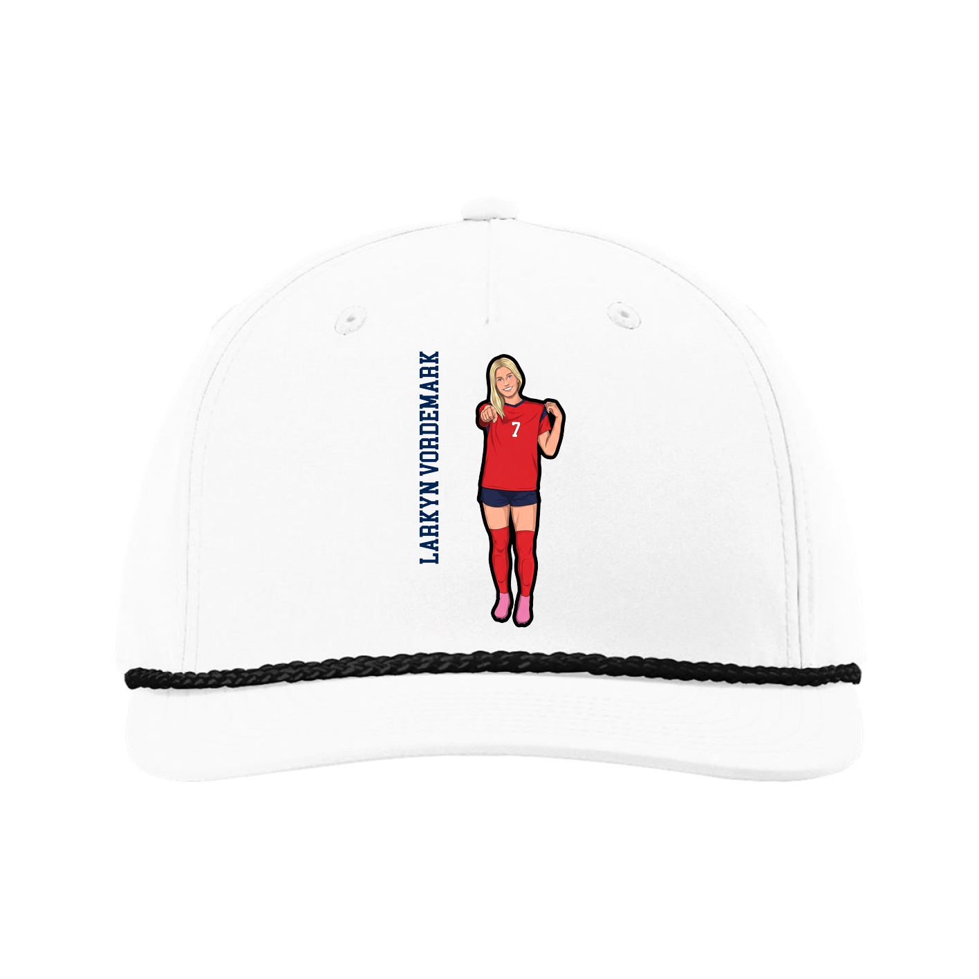 Five-Panel Classic Rope Cap — Name Vertical in White