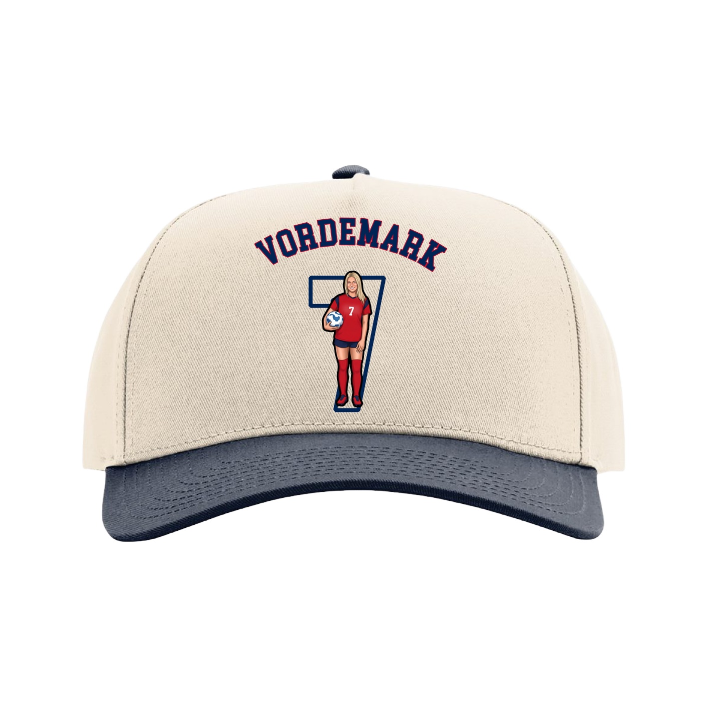 Full Fabric Five-Panel Champ Cap — Shirsey Arch in Cream/Navy