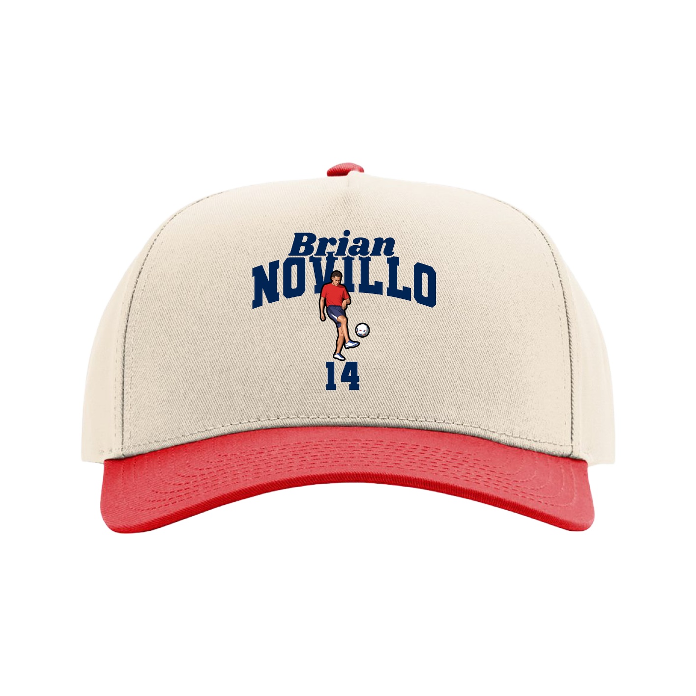 Full Fabric Five-Panel Champ Cap — Signature Arch in Cream/Red