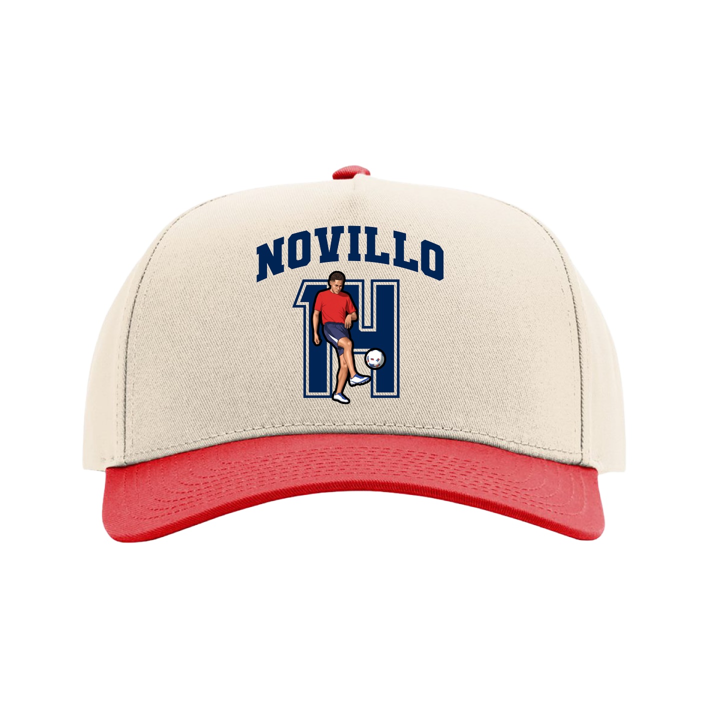 Full Fabric Five-Panel Champ Cap — Number in Cream/Red