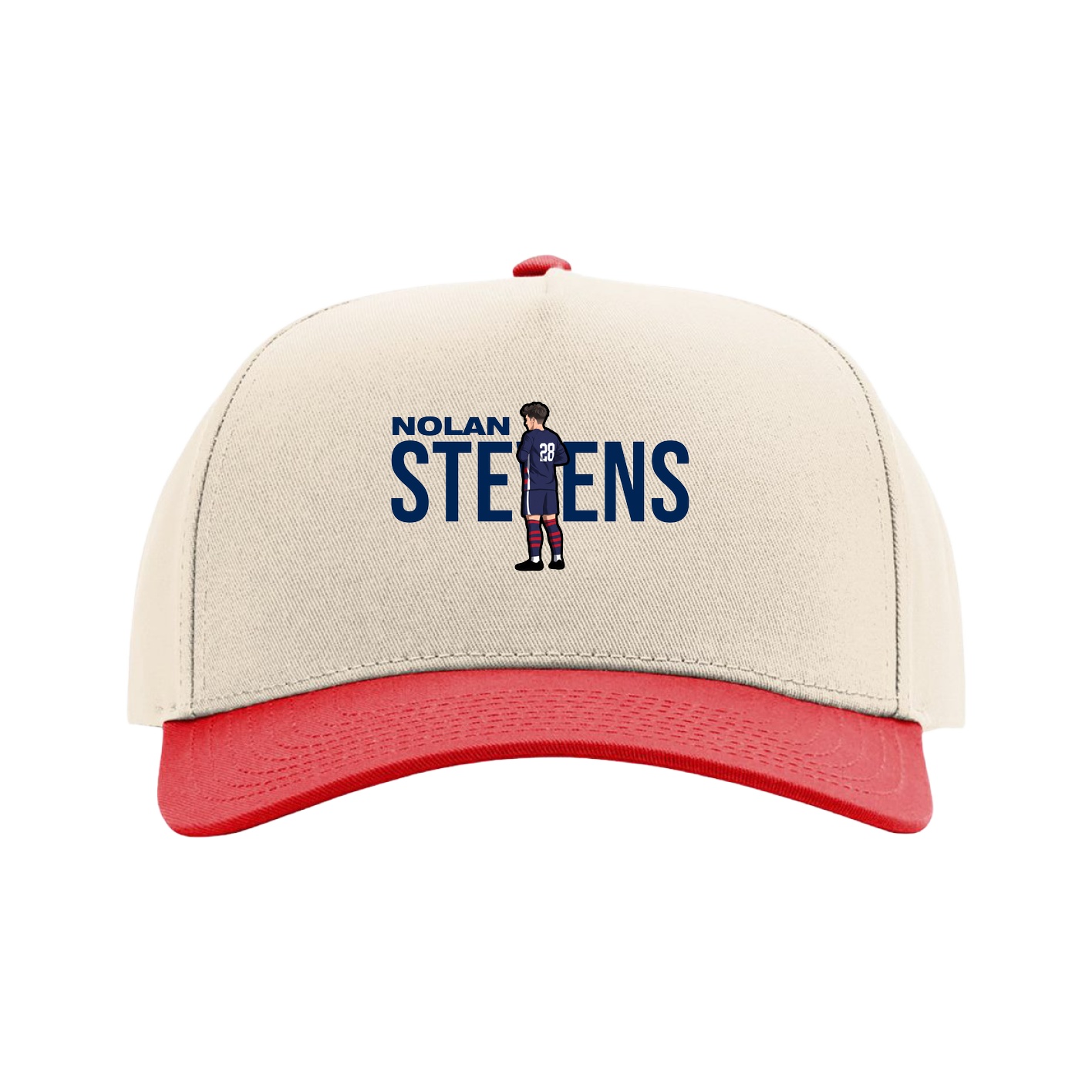 Full Fabric Five-Panel Champ Cap — Player Name in Cream/Red