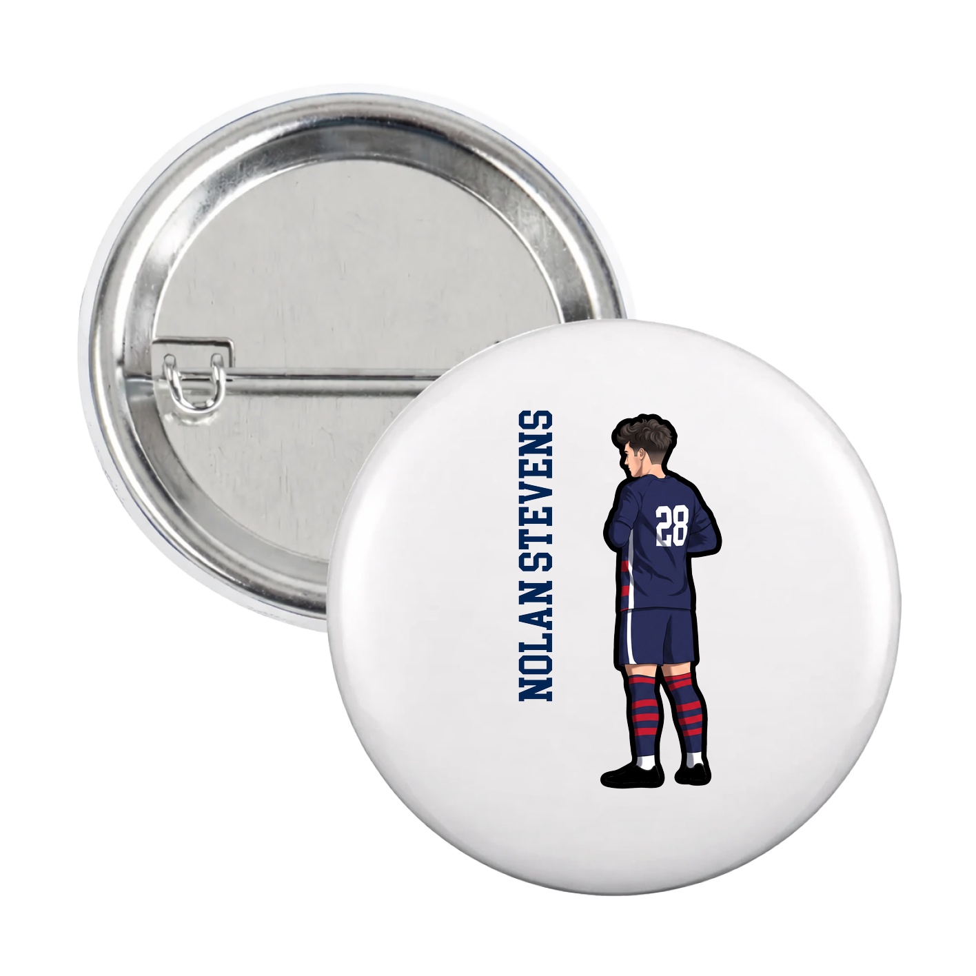 Game Day Button — Name Vertical in White