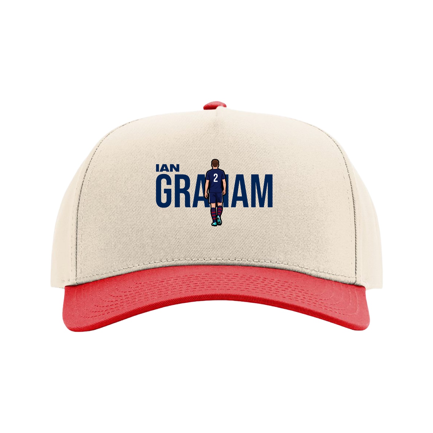 Full Fabric Five-Panel Champ Cap — Player Name in Cream/Red