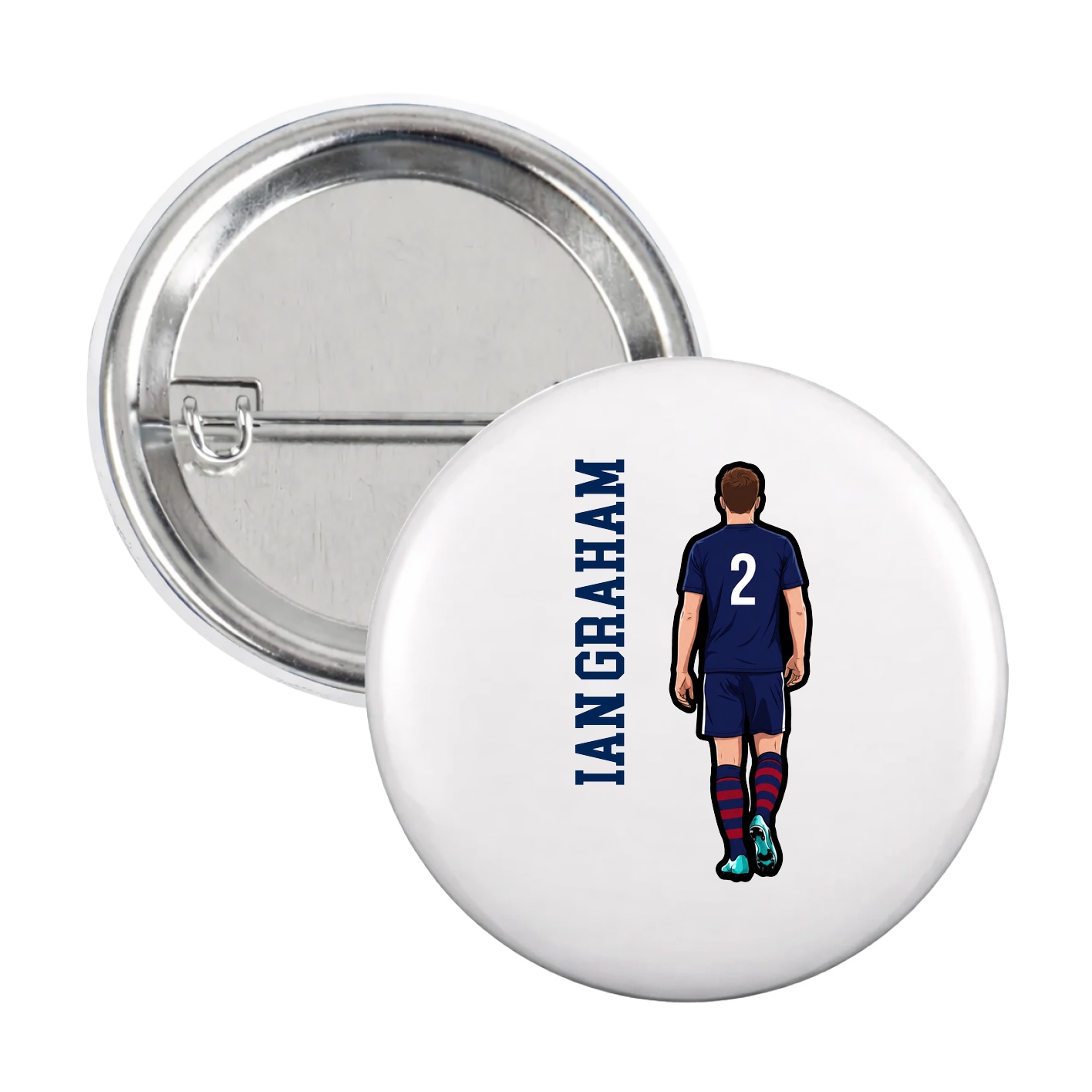 Game Day Button — Name Vertical in White