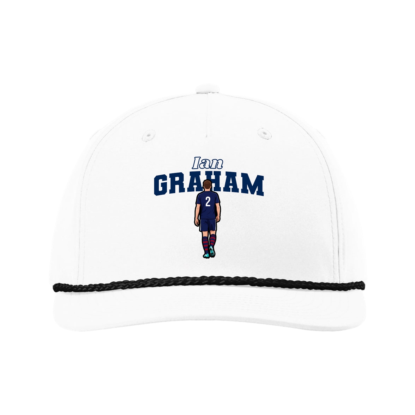 Five-Panel Classic Rope Cap — Name Arch in White