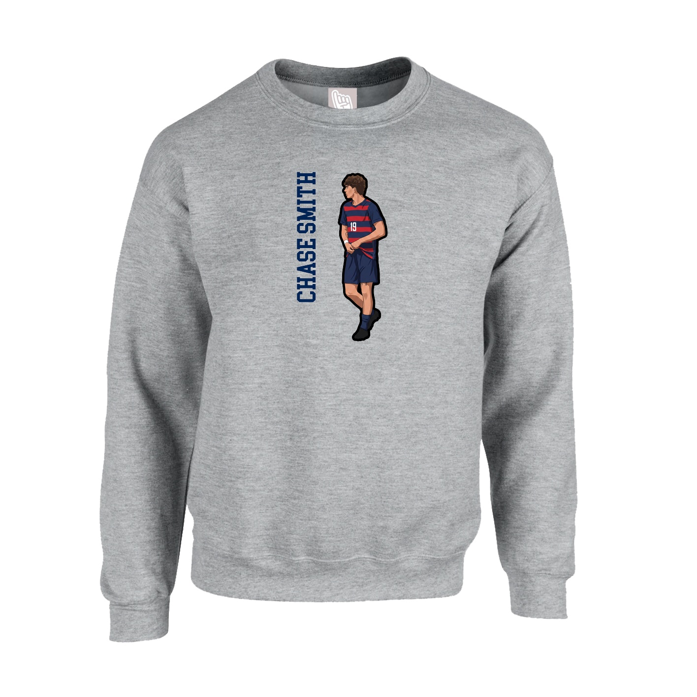 Fleece Crew — Name Vertical in Grey