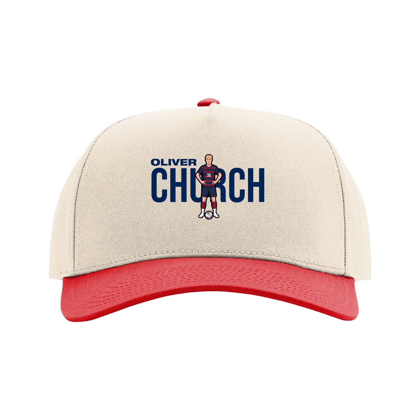 Full Fabric Five-Panel Champ Cap — Player Name in Cream/Red