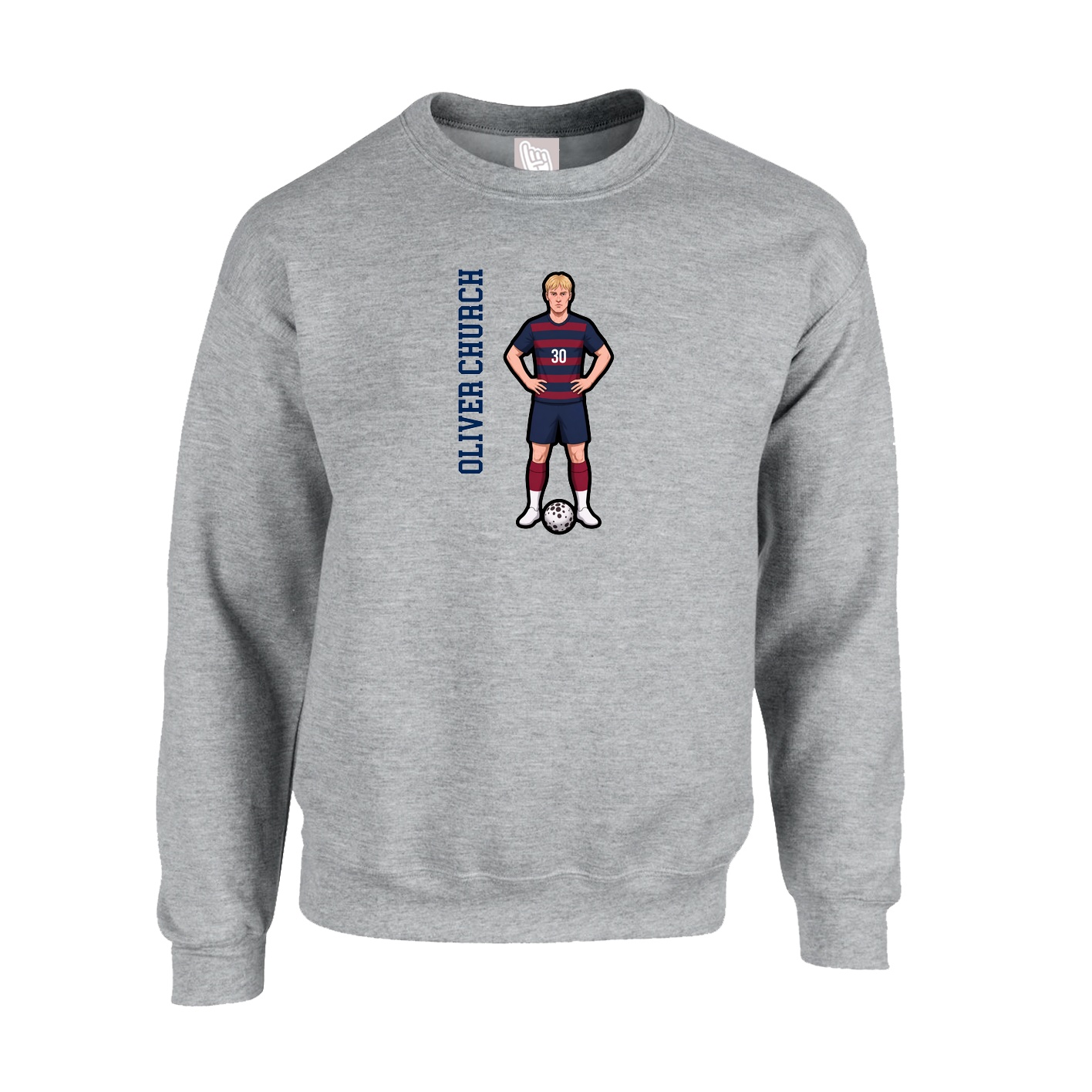 Fleece Crew — Name Vertical in Grey