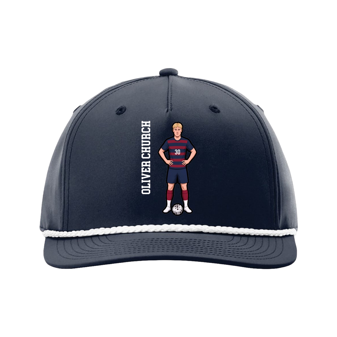 Five-Panel Classic Rope Cap — Name Vertical in Navy