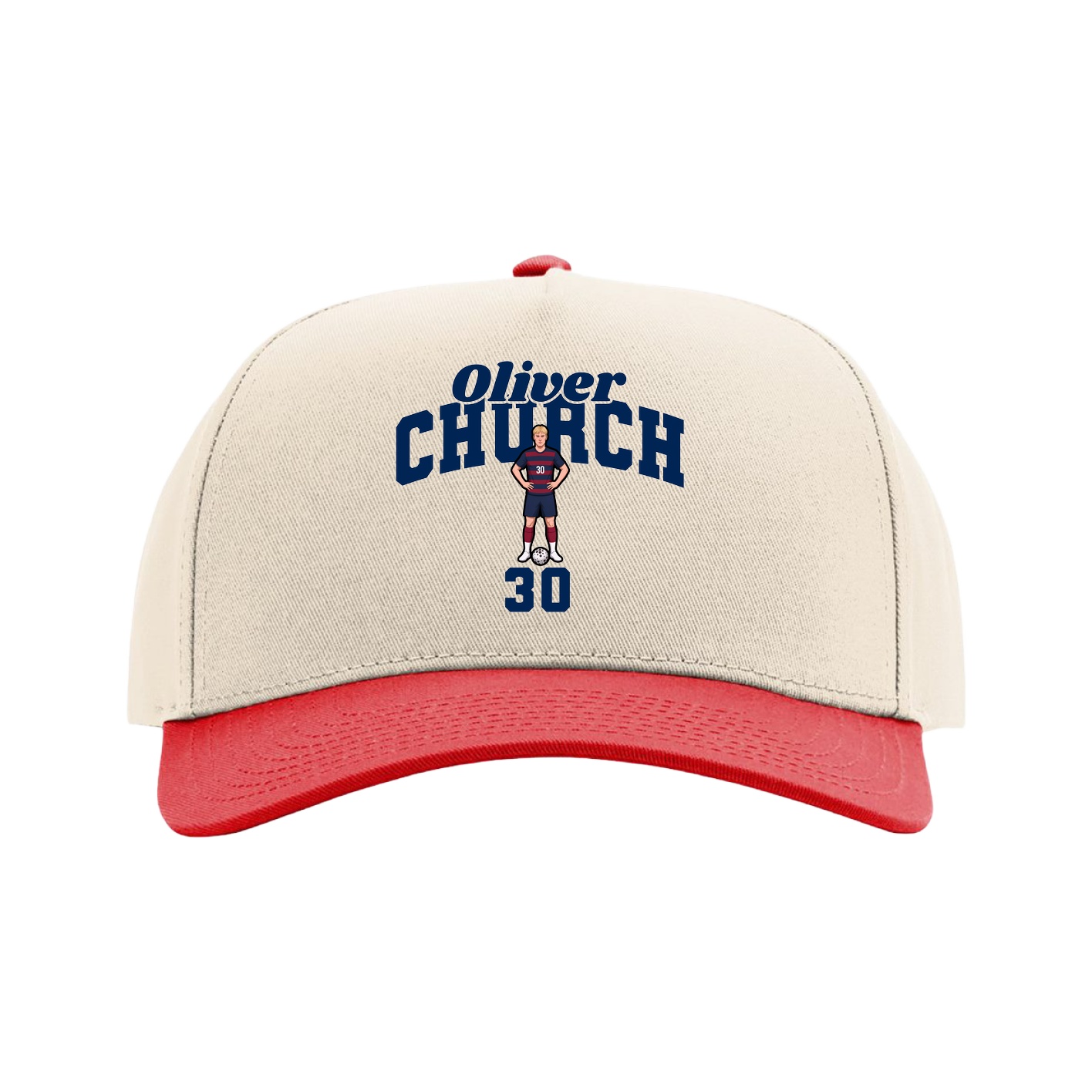 Full Fabric Five-Panel Champ Cap — Signature Arch in Cream/Red