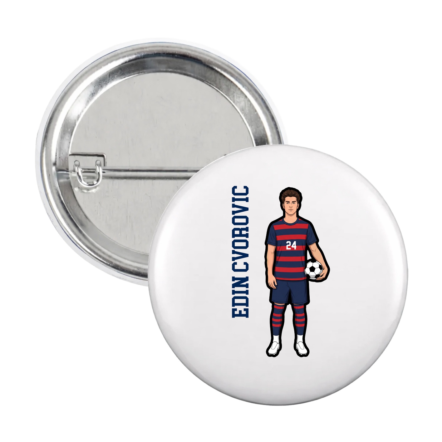 Game Day Button — Name Vertical in White