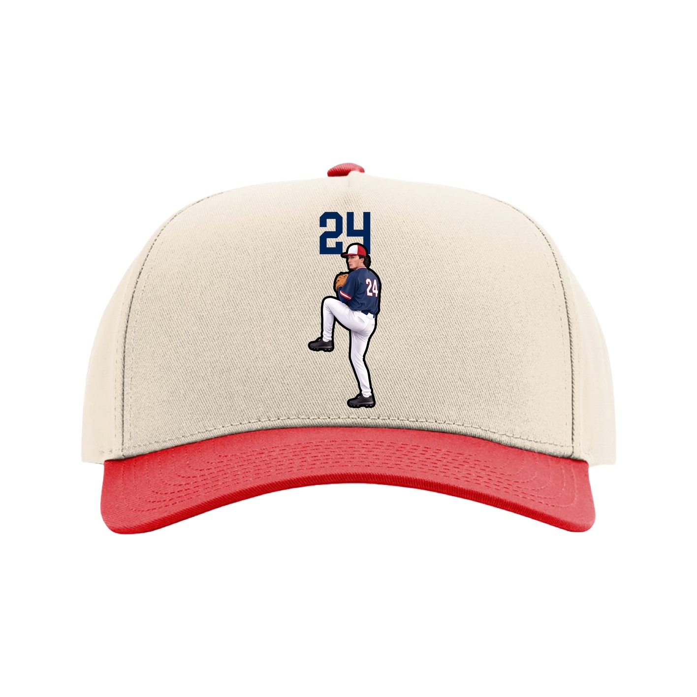 Full Fabric Five-Panel Champ Cap — Number Top in Cream/Red