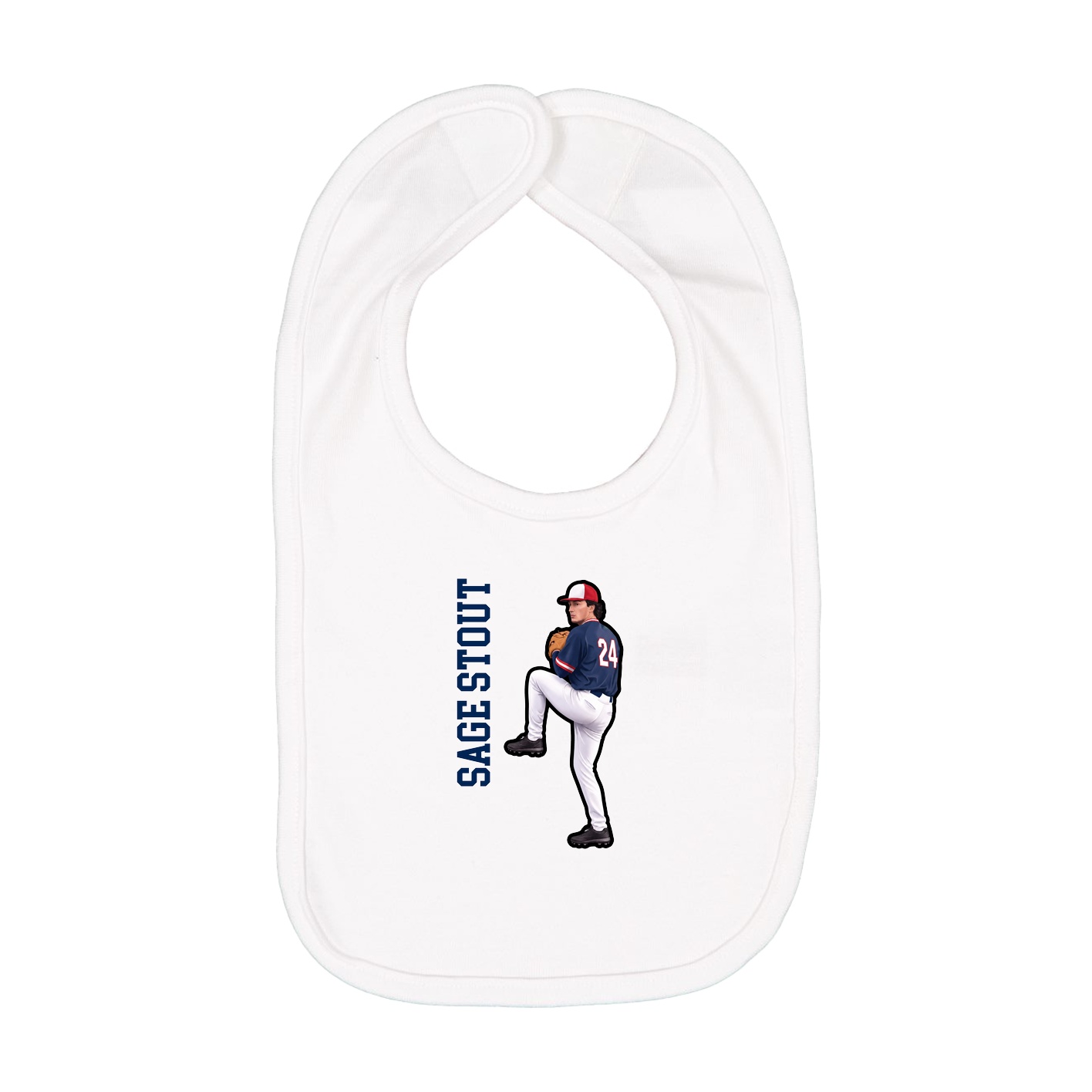 Infant Bib — Name Vertical in White