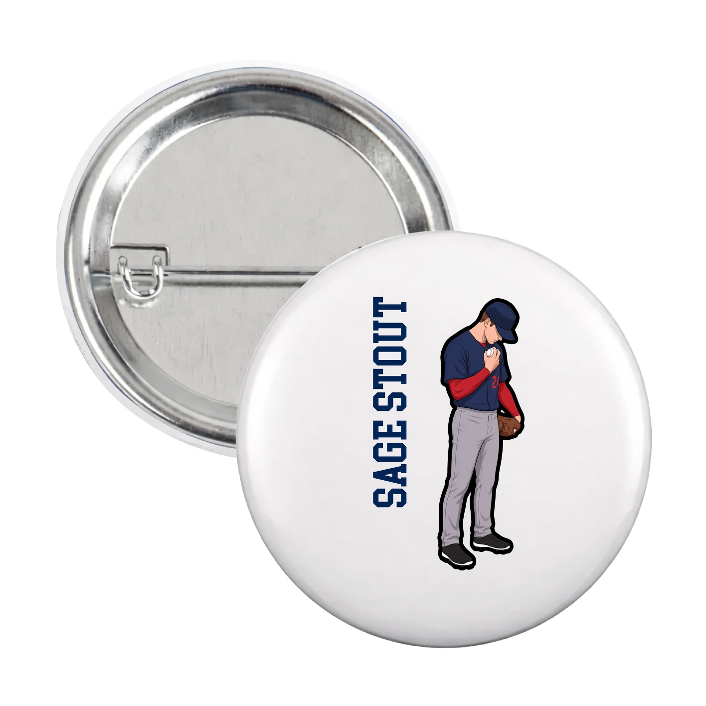 Game Day Button — Name Vertical in White