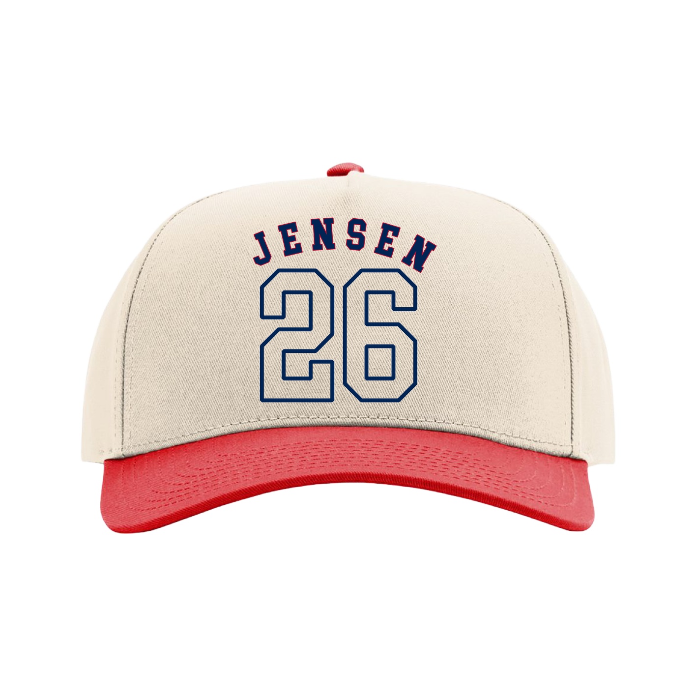 Full Fabric Five-Panel Champ Cap — Shirsey Arch in Cream/Red