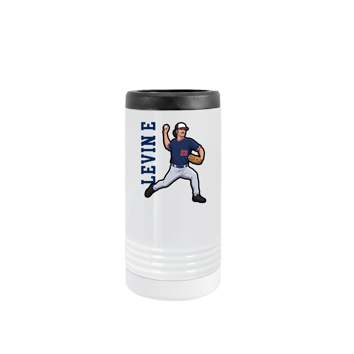Slim Beverage Holder — Name Vertical in White