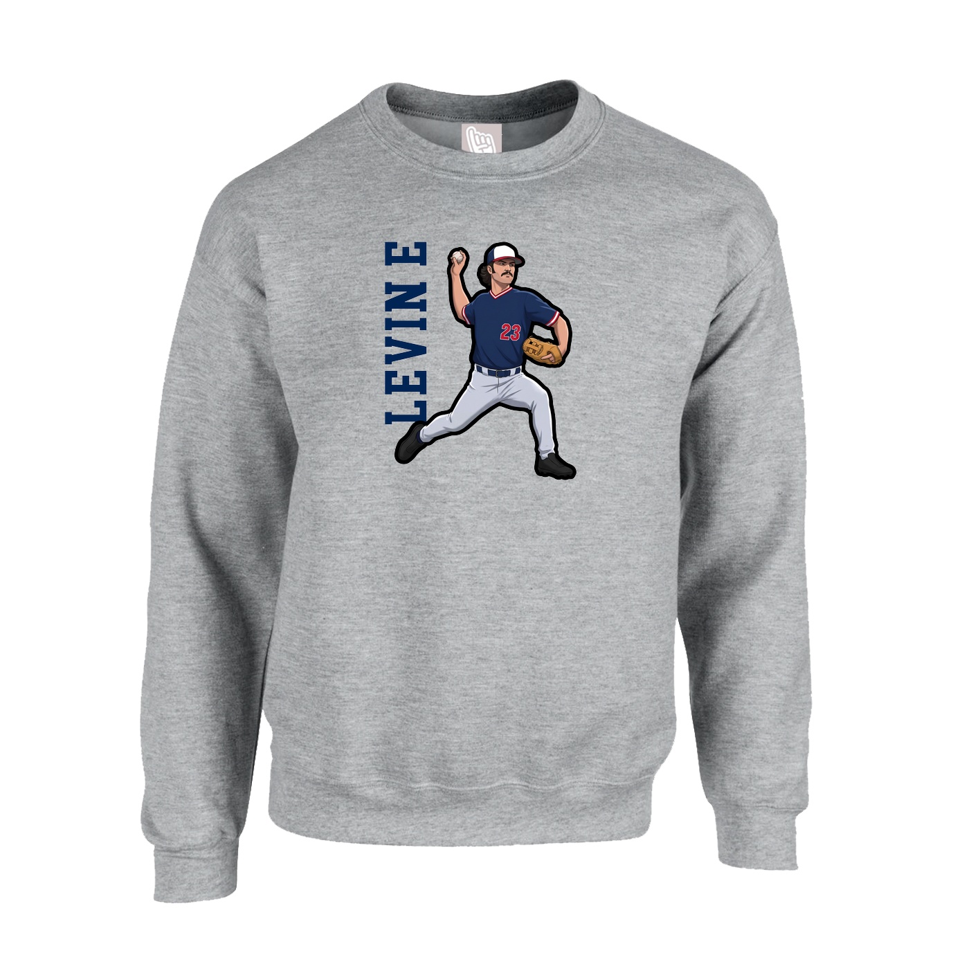Fleece Crew — Name Vertical in Grey