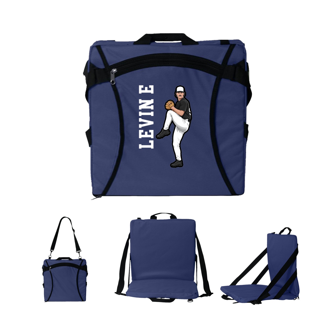 Folding Stadium Seat — Name Vertical in Navy