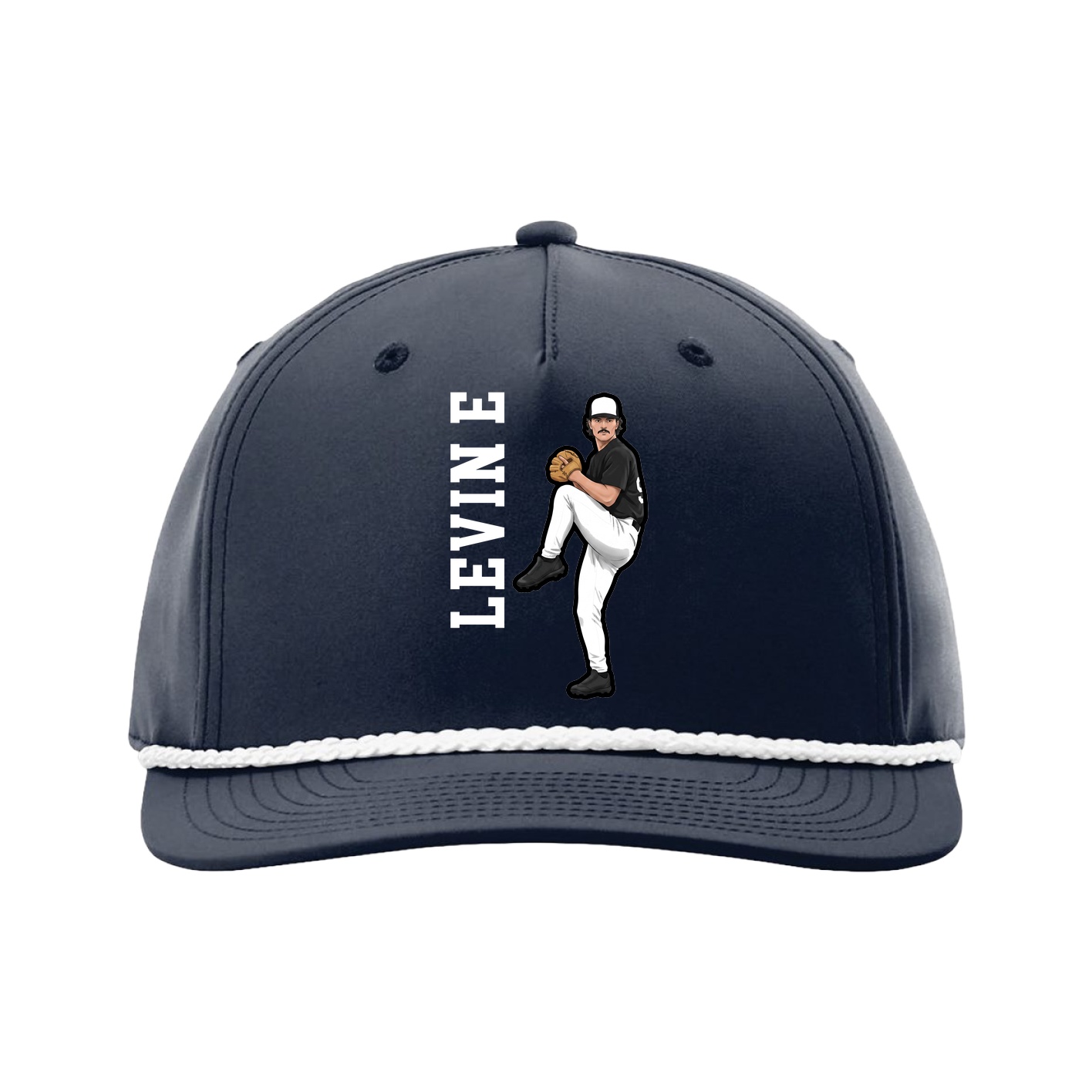 Five-Panel Classic Rope Cap — Name Vertical in Navy