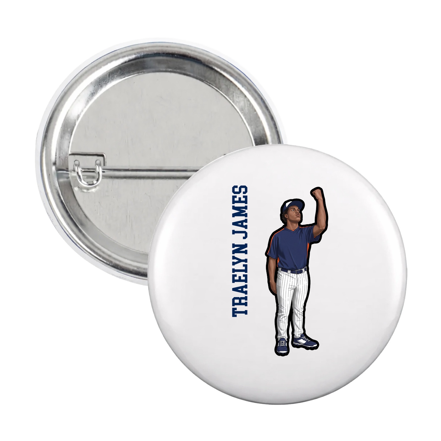 Game Day Button — Name Vertical in White