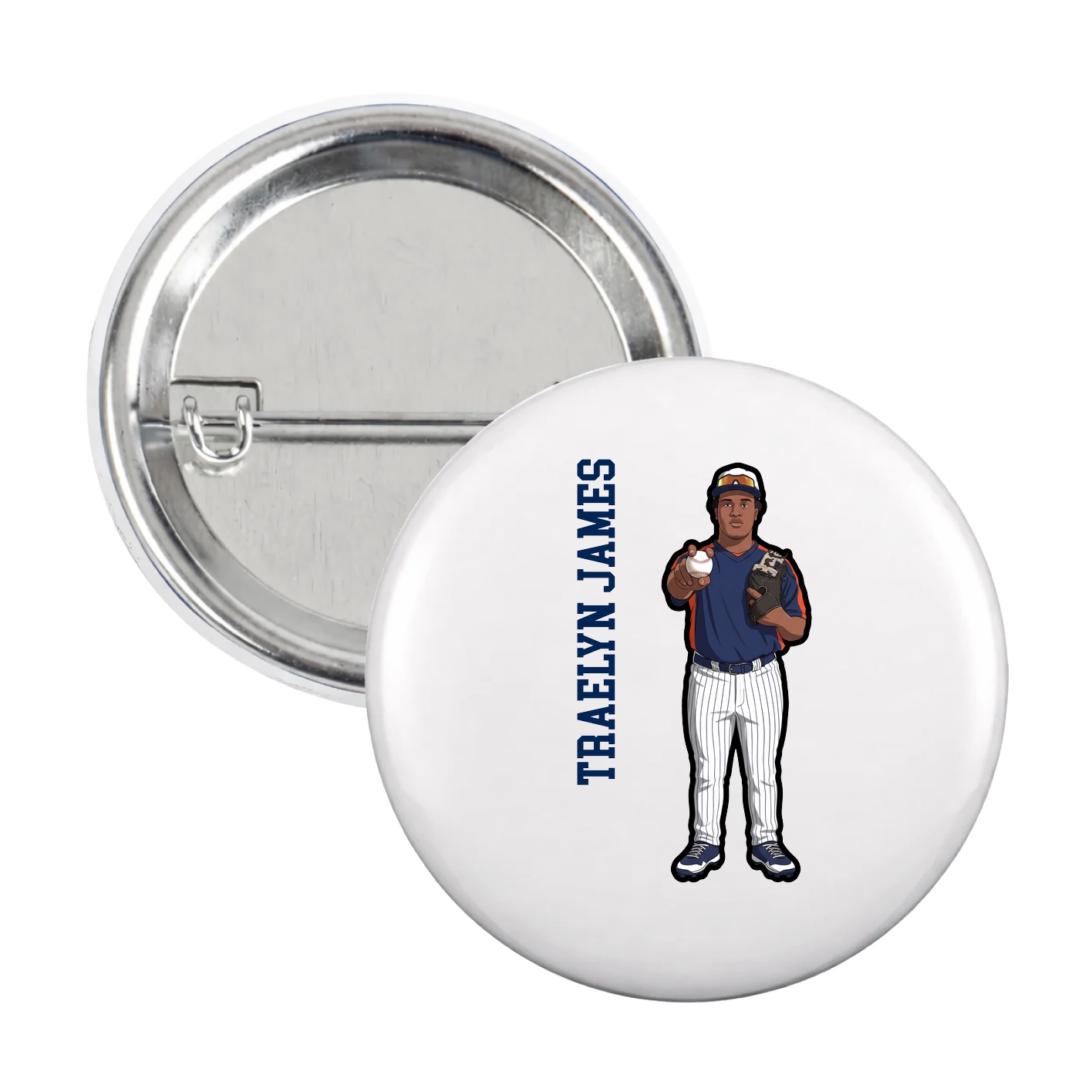 Game Day Button — Name Vertical in White