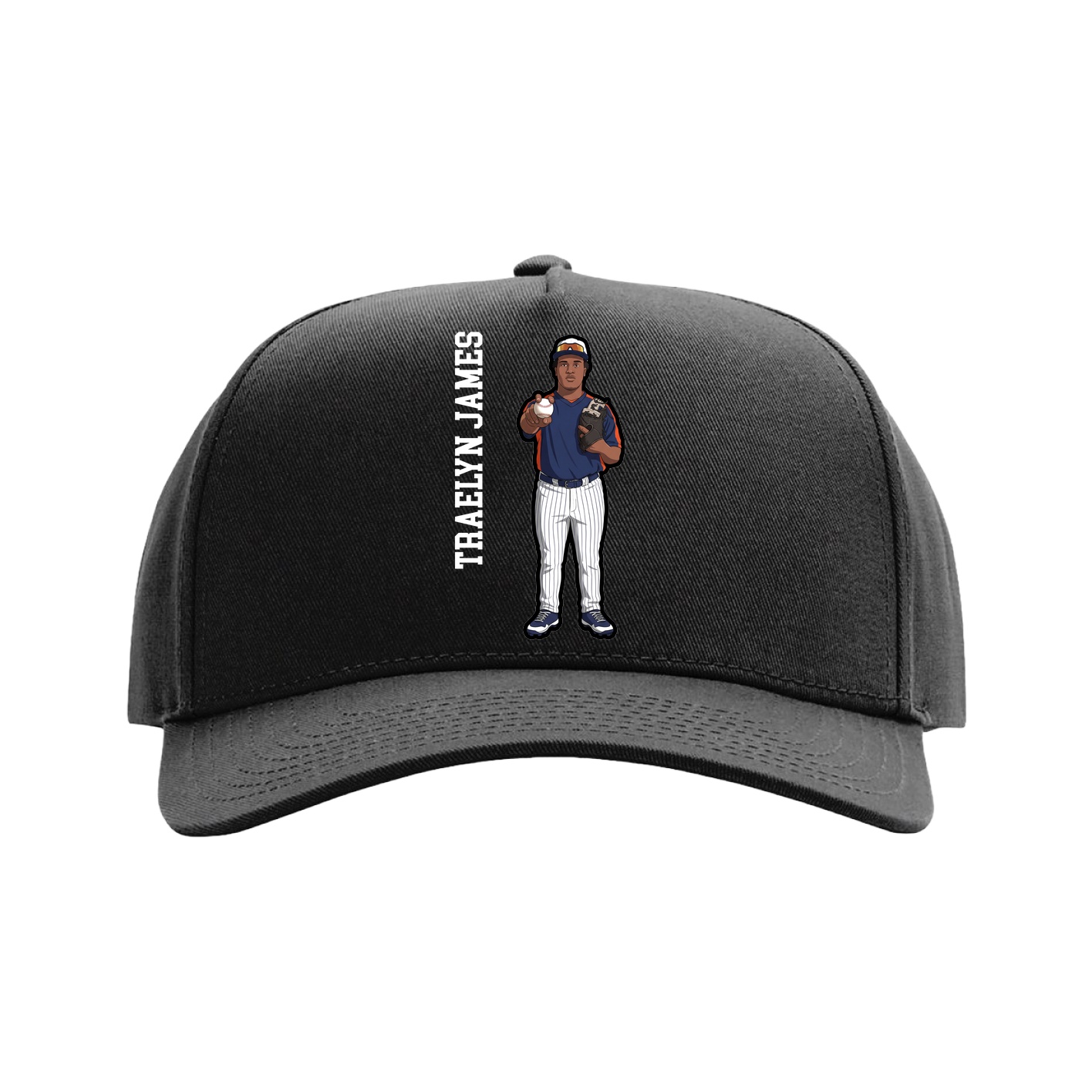 Full Fabric Five-Panel Champ Cap — Name Vertical in Black