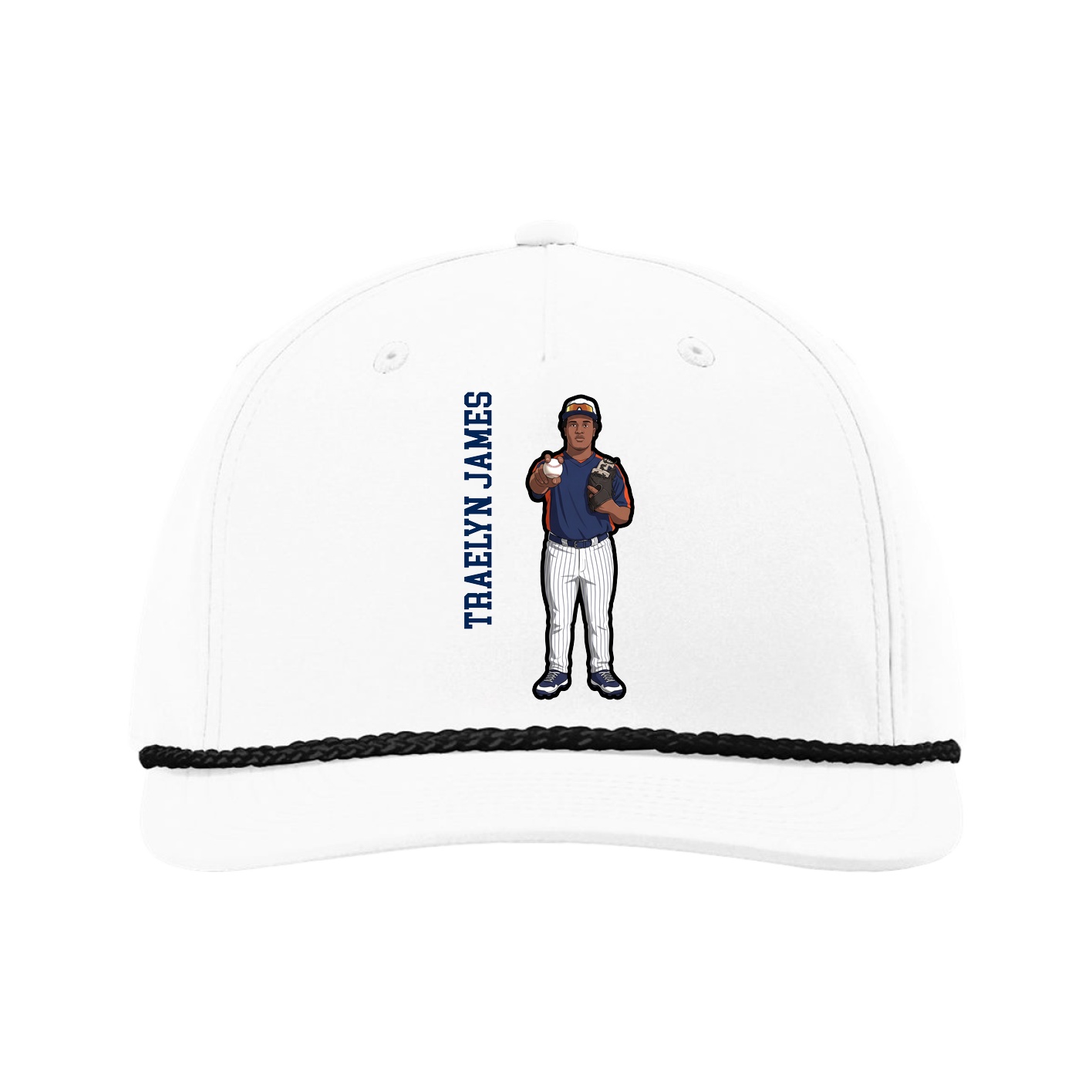 Five-Panel Classic Rope Cap — Name Vertical in White