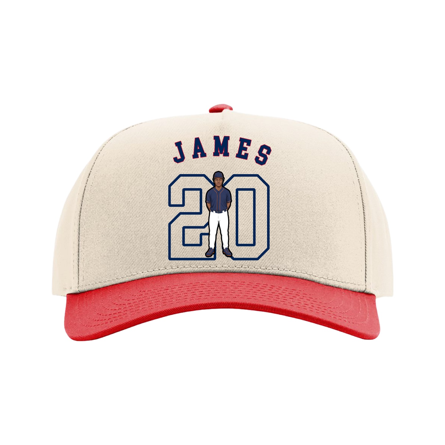 Full Fabric Five-Panel Champ Cap — Shirsey Arch in Cream/Red
