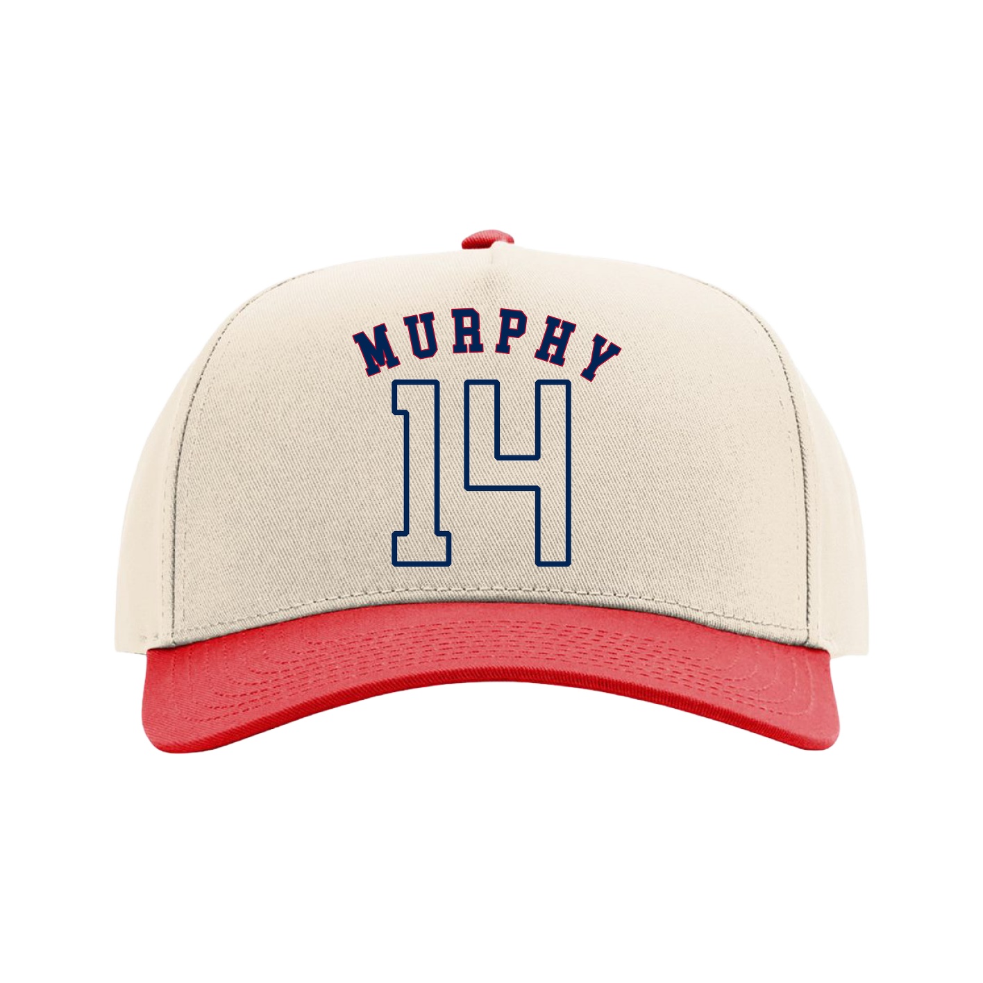 Full Fabric Five-Panel Champ Cap — Shirsey Arch in Cream/Red