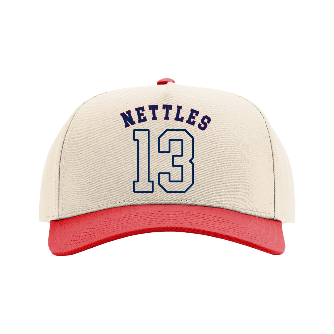 Full Fabric Five-Panel Champ Cap — Shirsey Arch in Cream/Red