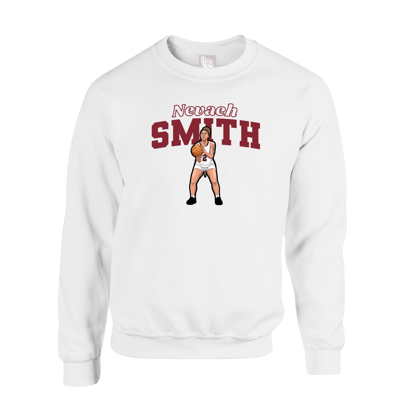 Fleece Crew — Name Arch in White