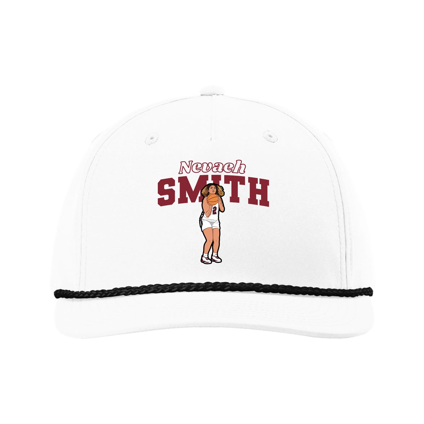 Five-Panel Classic Rope Cap — Name Arch in White
