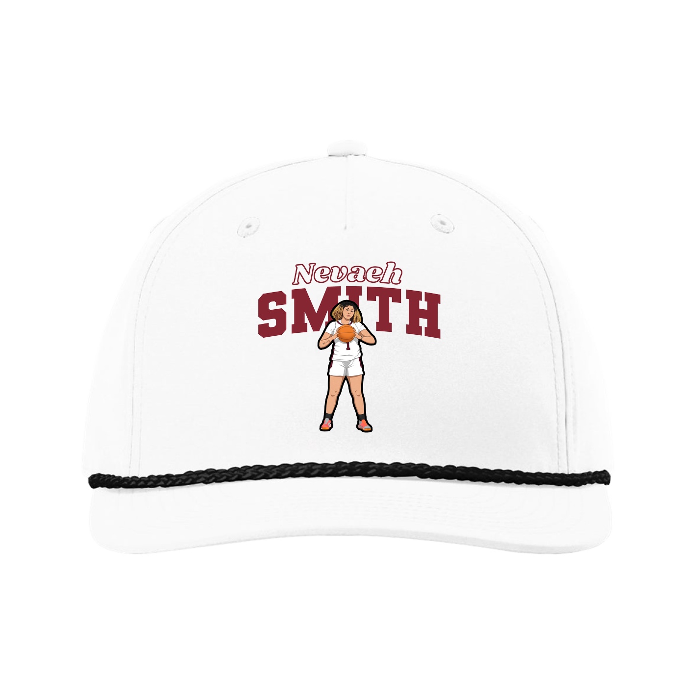 Five-Panel Classic Rope Cap — Name Arch in White