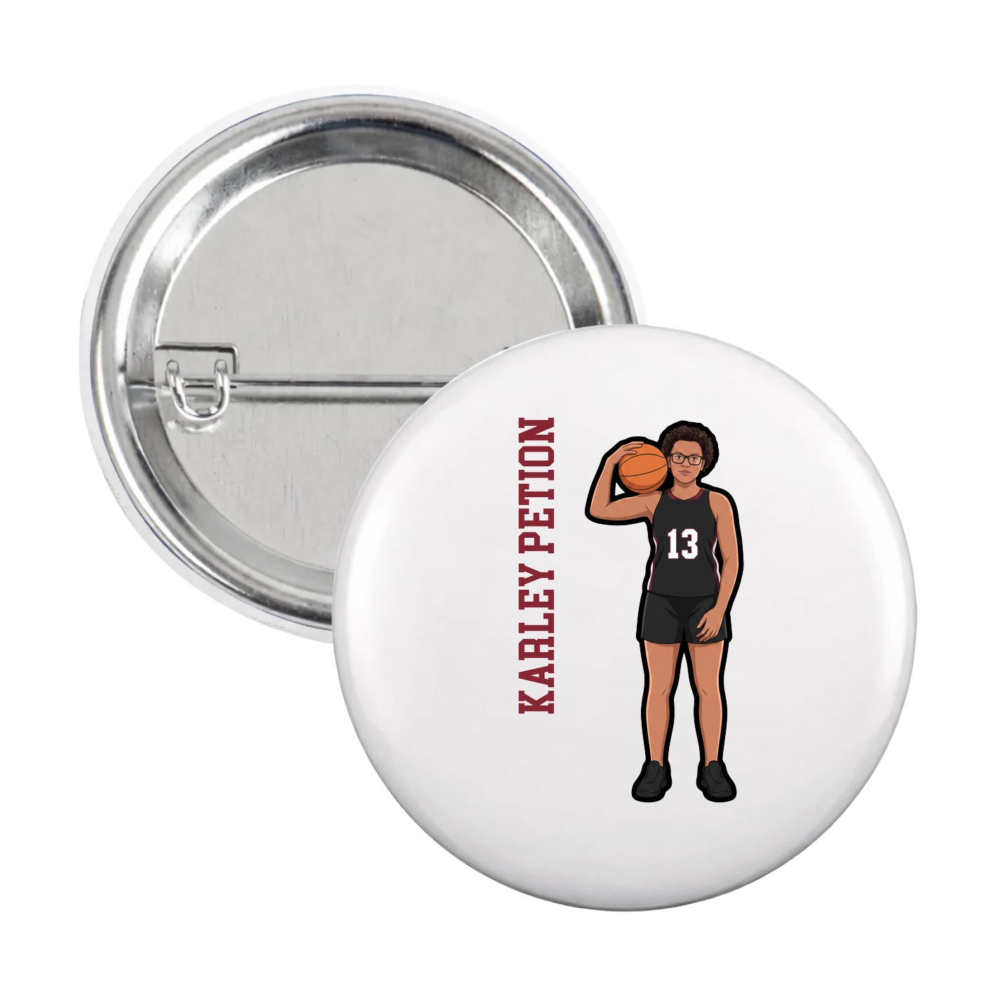 Game Day Button — Name Vertical in White