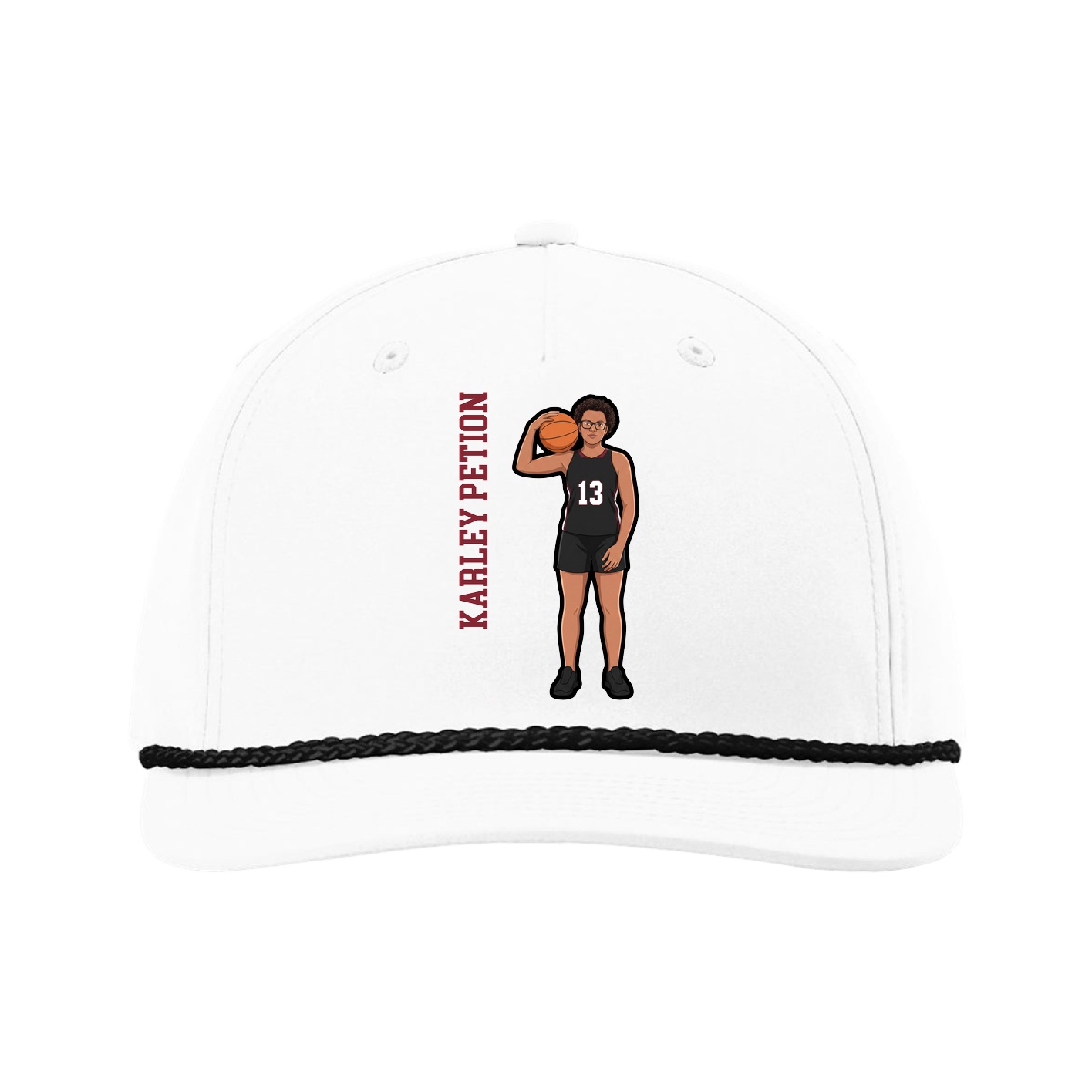 Five-Panel Classic Rope Cap — Name Vertical in White