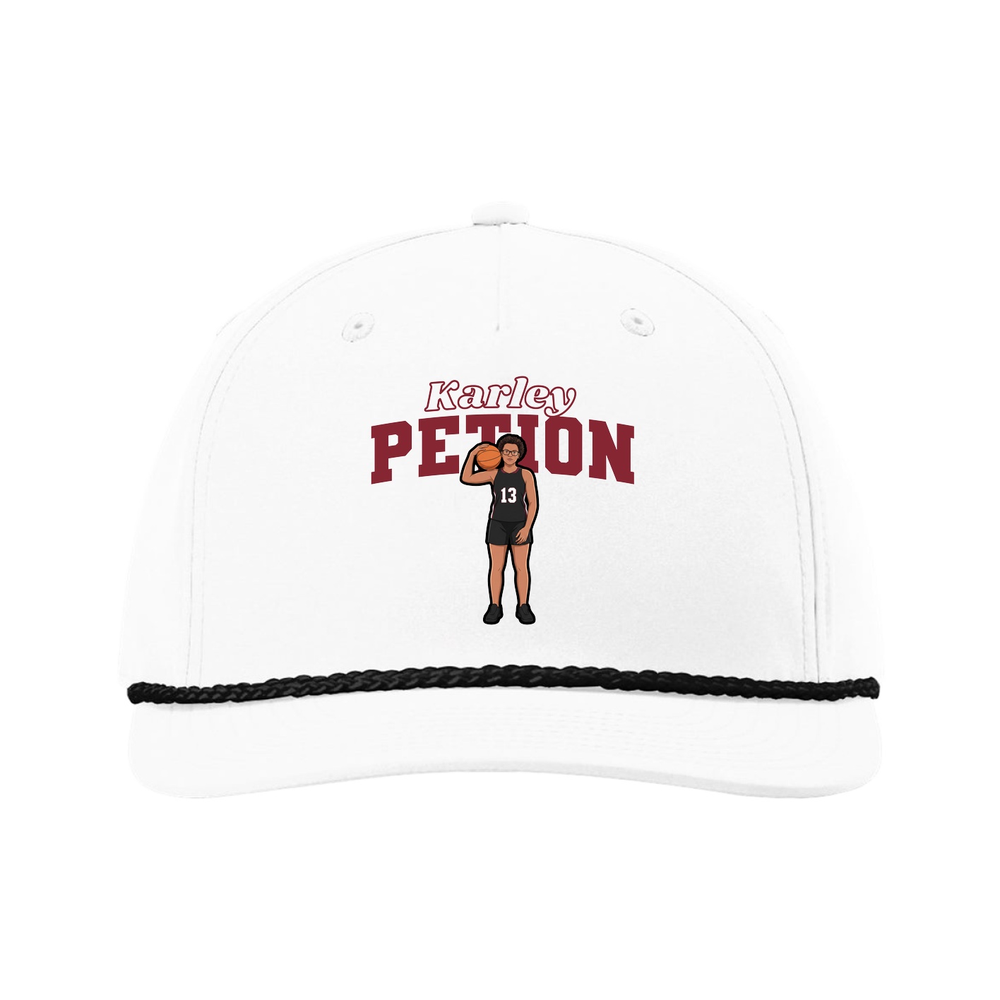 Five-Panel Classic Rope Cap — Name Arch in White