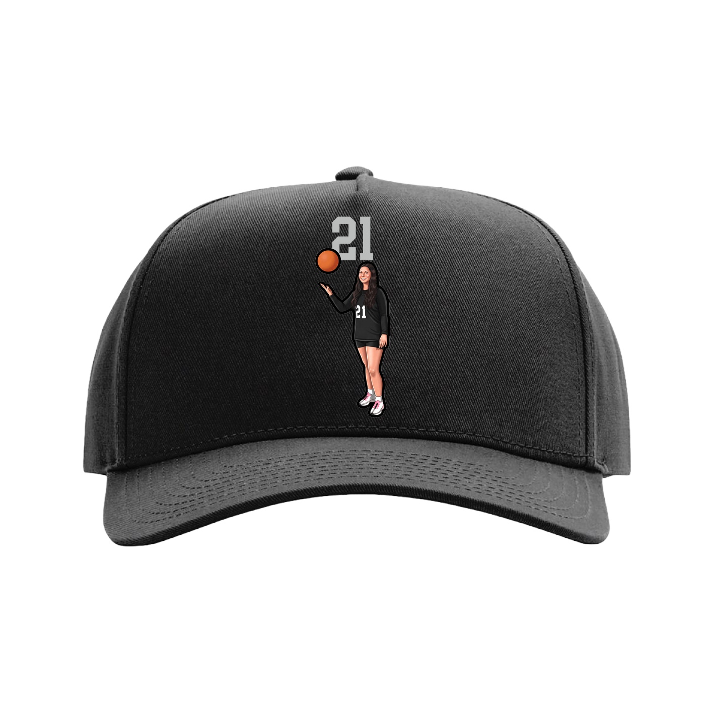 Full Fabric Five-Panel Champ Cap — Number Top in Black