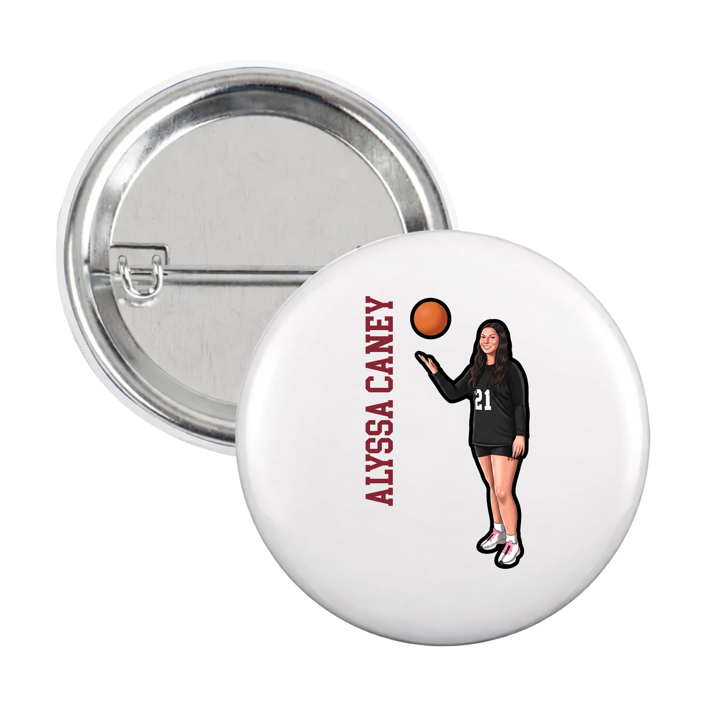 Game Day Button — Name Vertical in White