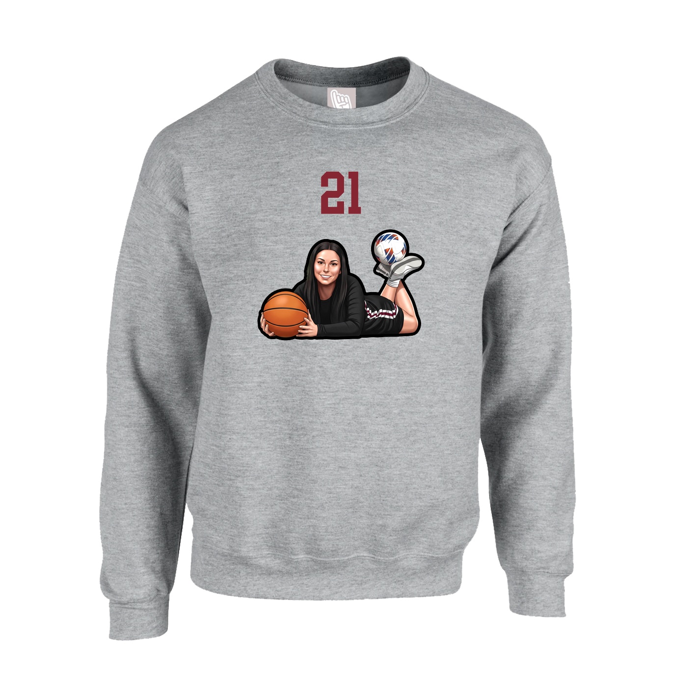 Fleece Crew — Number Top in Grey