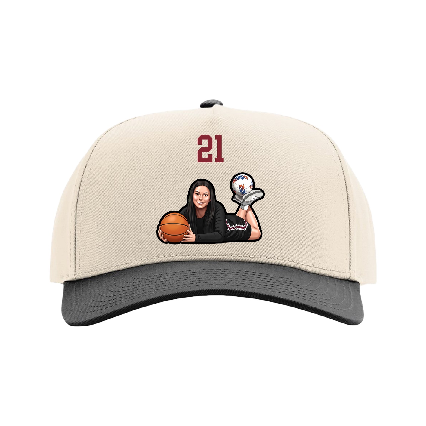 Full Fabric Five-Panel Champ Cap — Number Top in Cream/Black