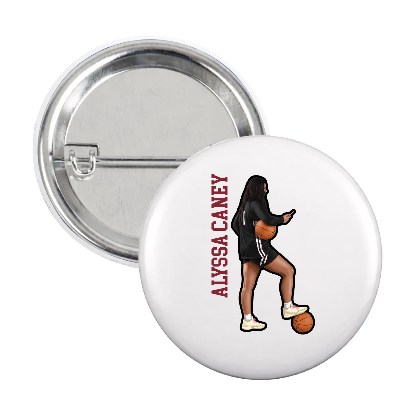 Game Day Button — Name Vertical in White