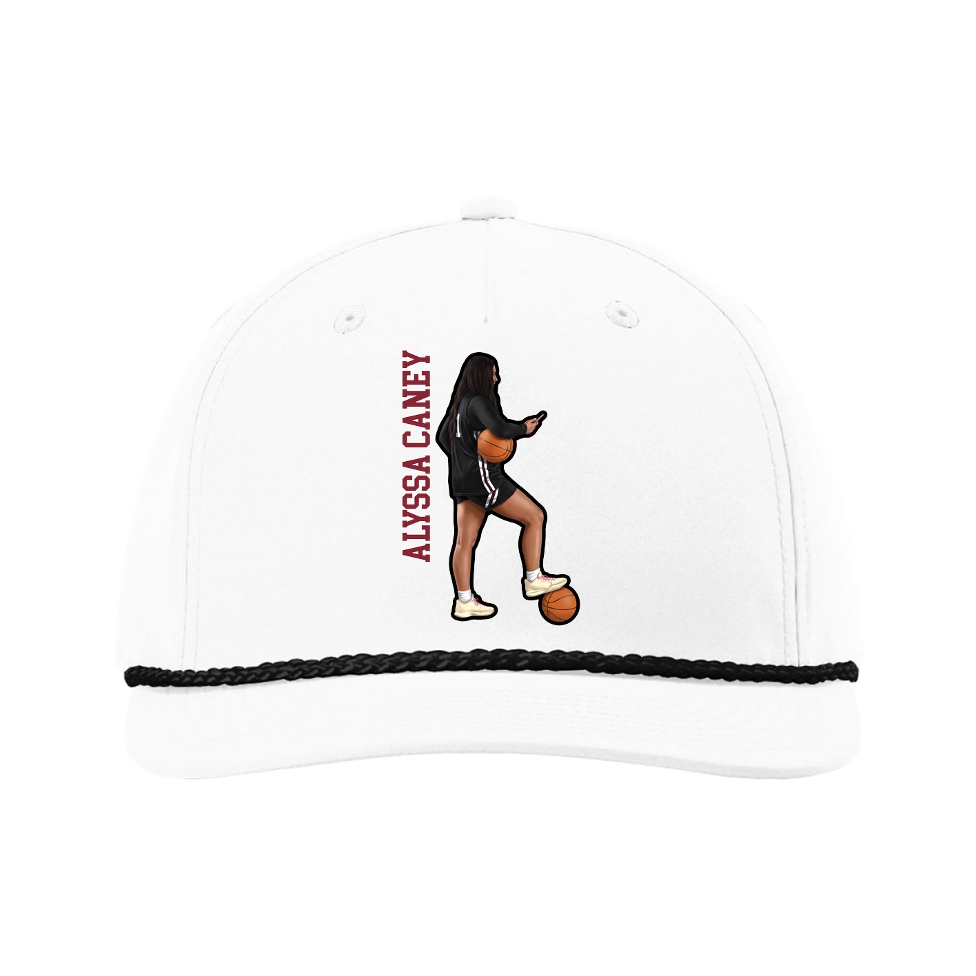 Five-Panel Classic Rope Cap — Name Vertical in White