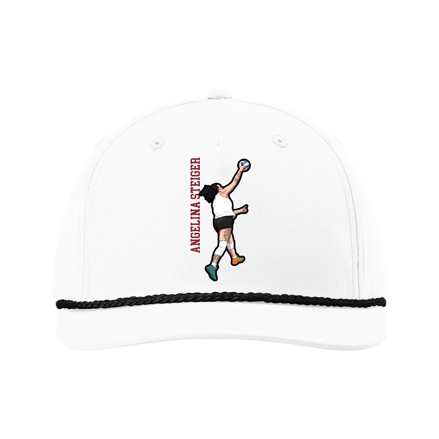 Five-Panel Classic Rope Cap — Name Vertical in White