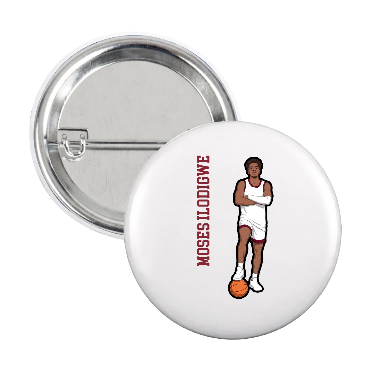 Game Day Button — Name Vertical in White
