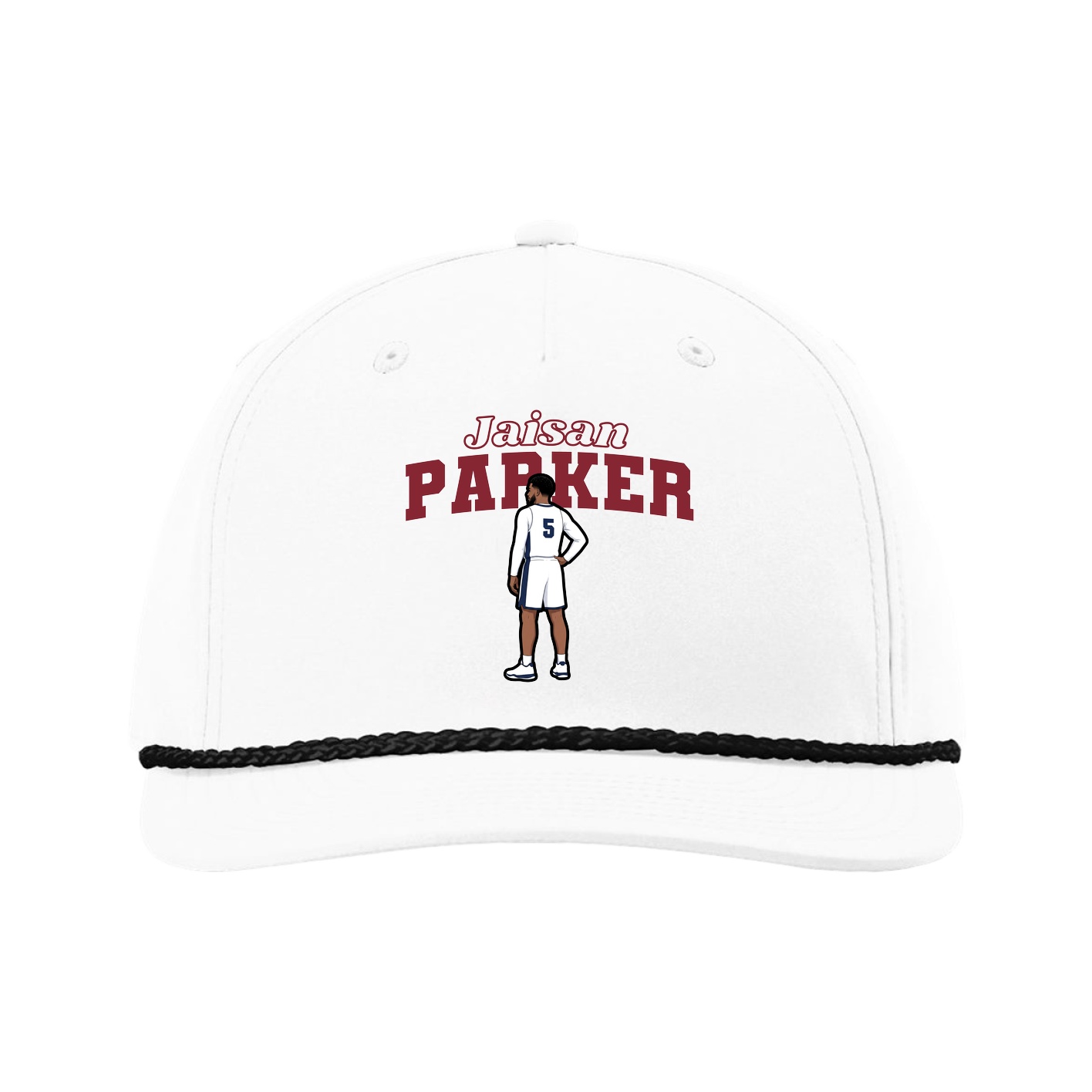 Five-Panel Classic Rope Cap — Name Arch in White