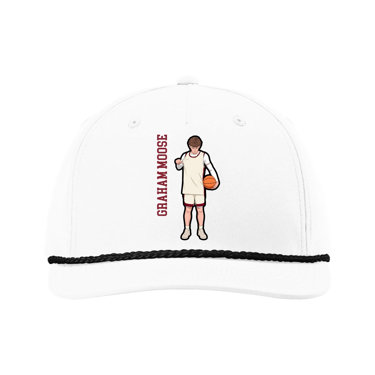 Five-Panel Classic Rope Cap — Name Vertical in White