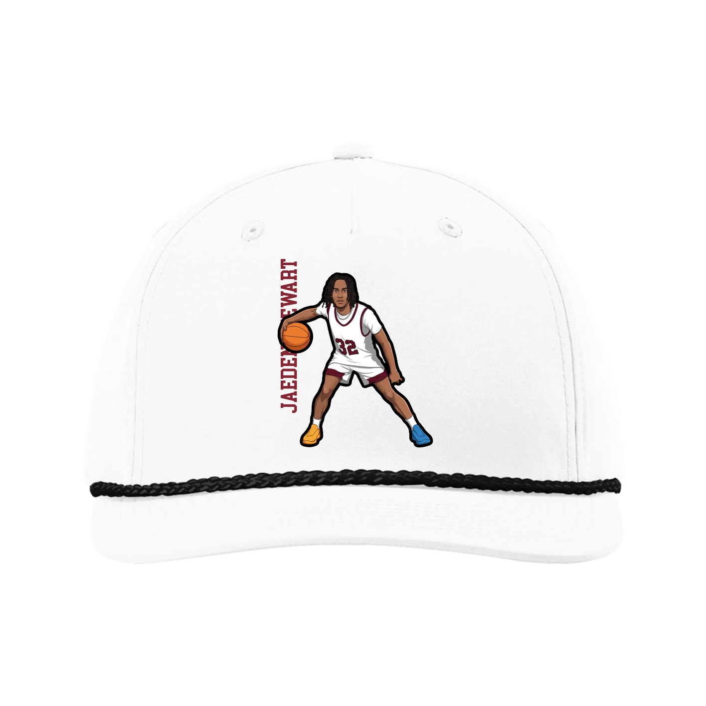 Five-Panel Classic Rope Cap — Name Vertical in White