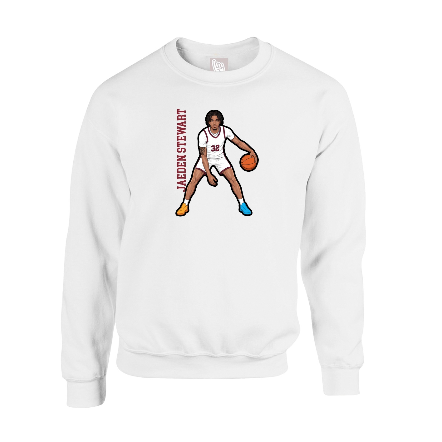 Fleece Crew — Name Vertical in White
