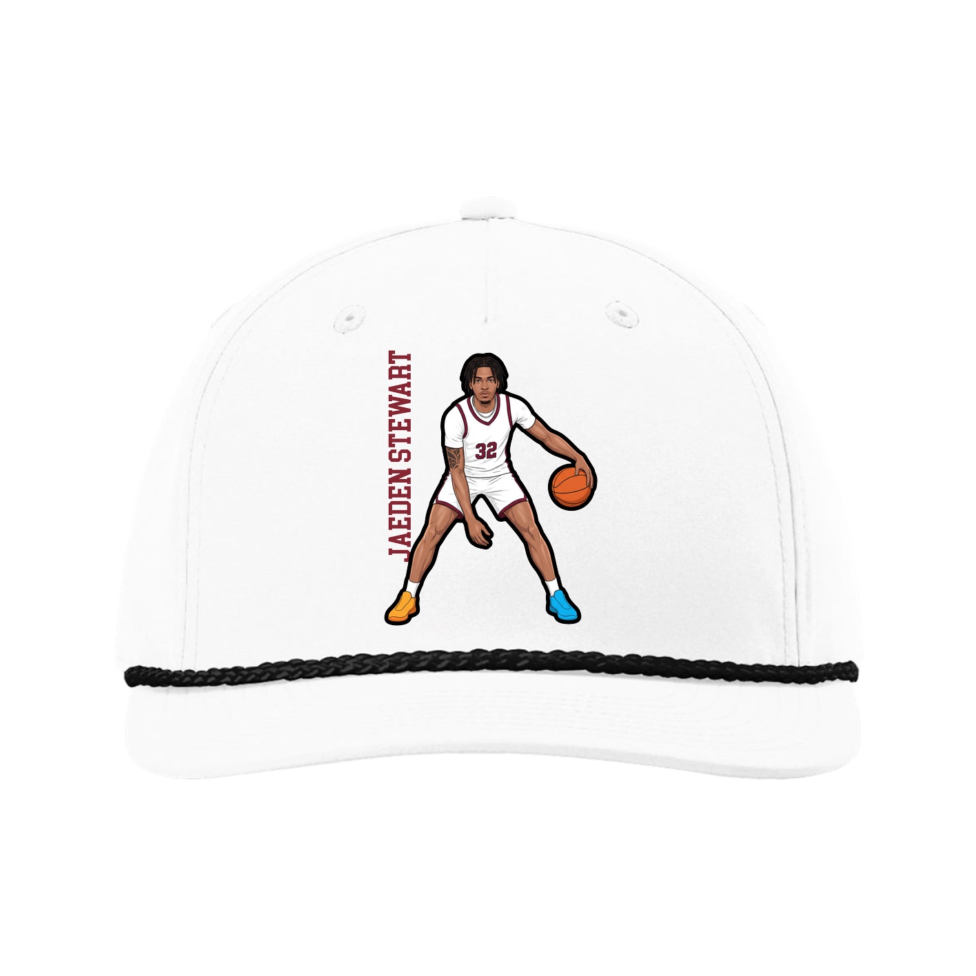Five-Panel Classic Rope Cap — Name Vertical in White